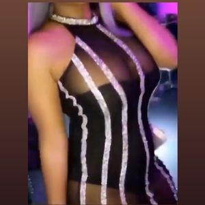 Black mesh , sparkle dress.